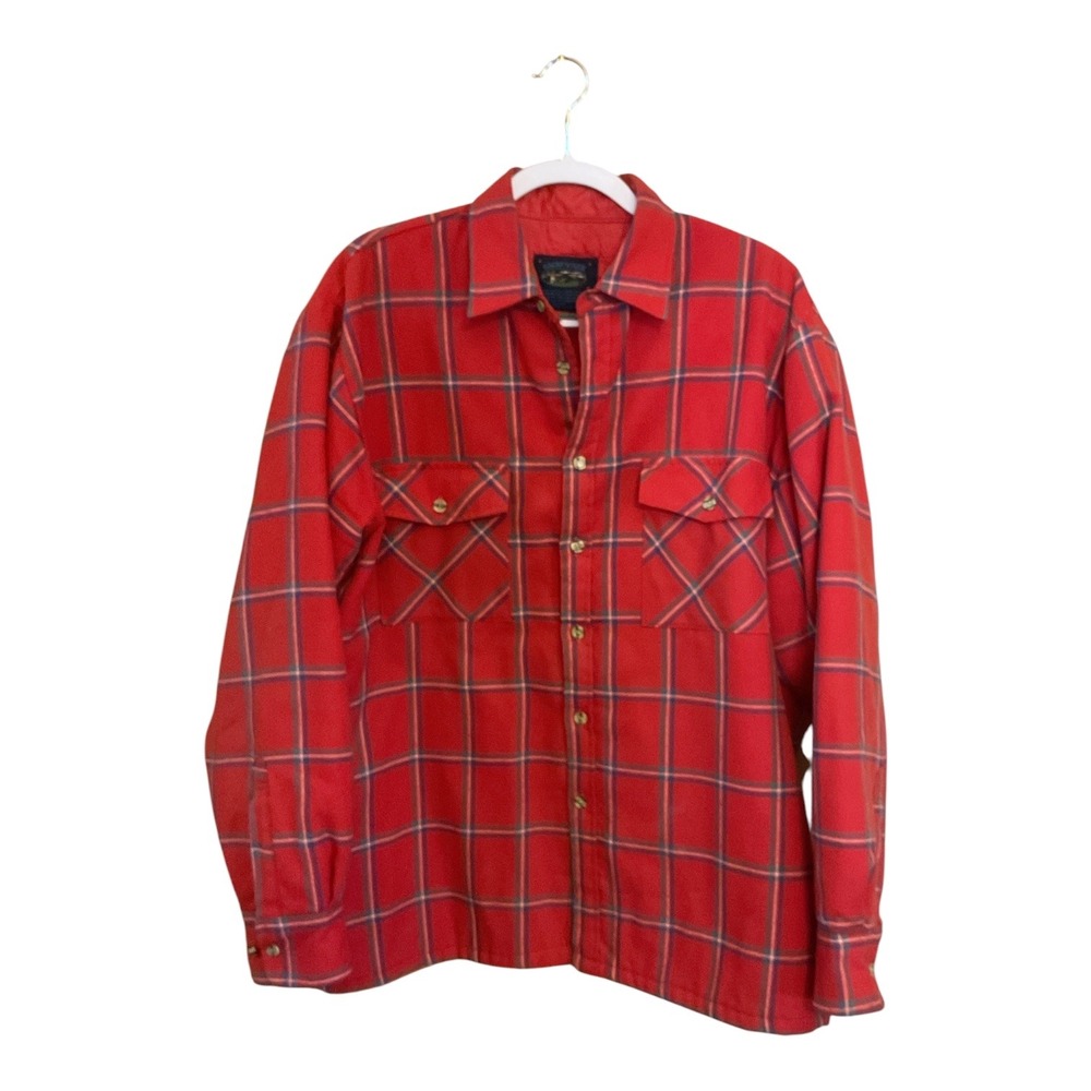 Backpacker Mens Red Plaid Quilted Lined Flannel Shirt Jacket Size Large Outdoor